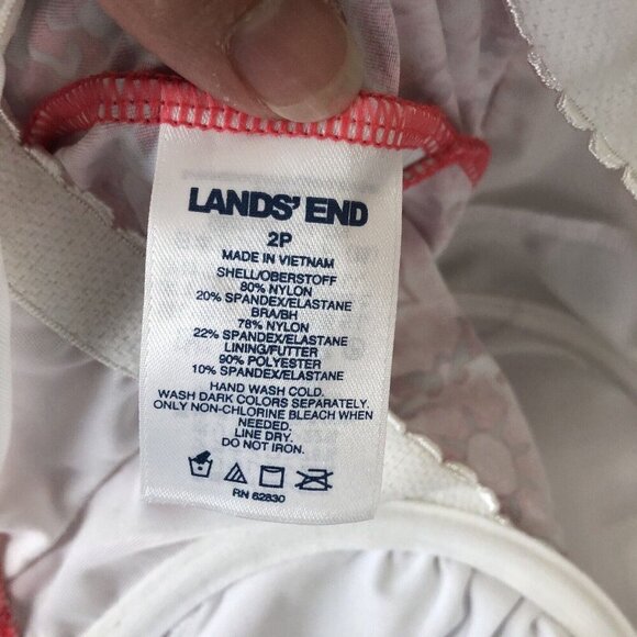 Lands End Tankini Top Size 2P Shelf Bra Padded Underwire Swim Top Pink Floral - Picture 8 of 8